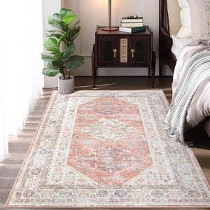 Non Slip Non Shedding Foldable Low Pile Rugs,Machine Washable, Retro Medallion Throw Floor Cover Carpet for Living Room Bedroom - 1 of 4