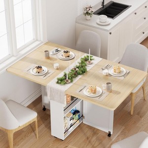 Folding Dining Table with and Storage and Drawer, Folding Kitchen Table with 6 Wheels, Suitable for Small Spaces,Kitchens, Apartments - 1 of 4