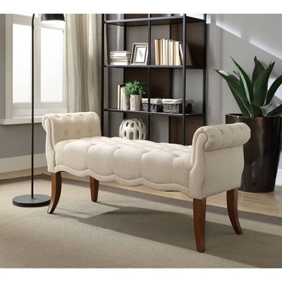 Madison 50" Off-White Polyester Tufted Roll Arm Bench