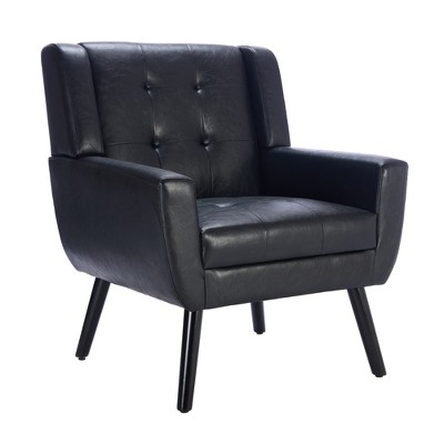 Vynxaria Modern Ergonomic Accent Chair, Black PU Living Room Chair, Bedroom Chair with Black Legs