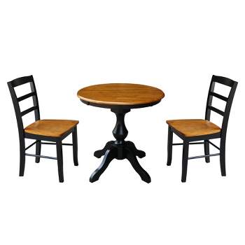 3pc 30" Clay Round Top Pedestal Table with 2 Chairs Dining Sets Black/Brown - International Concepts