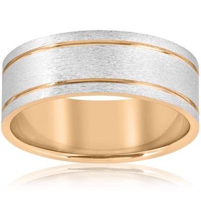 Pompeii3 14K White & Yellow Gold Two Tone Mens Comfort Fit 8mm Wedding Band