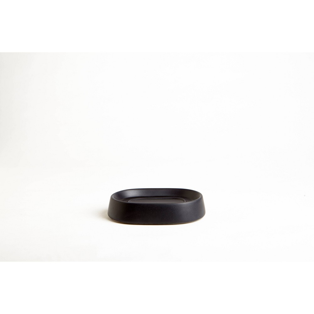 Photos - Soap Holder / Dispenser Crater Soap Dish Black - Moda at Home: Ceramic Hand Wash Tray, Solid Pattern, 5"x3" Size