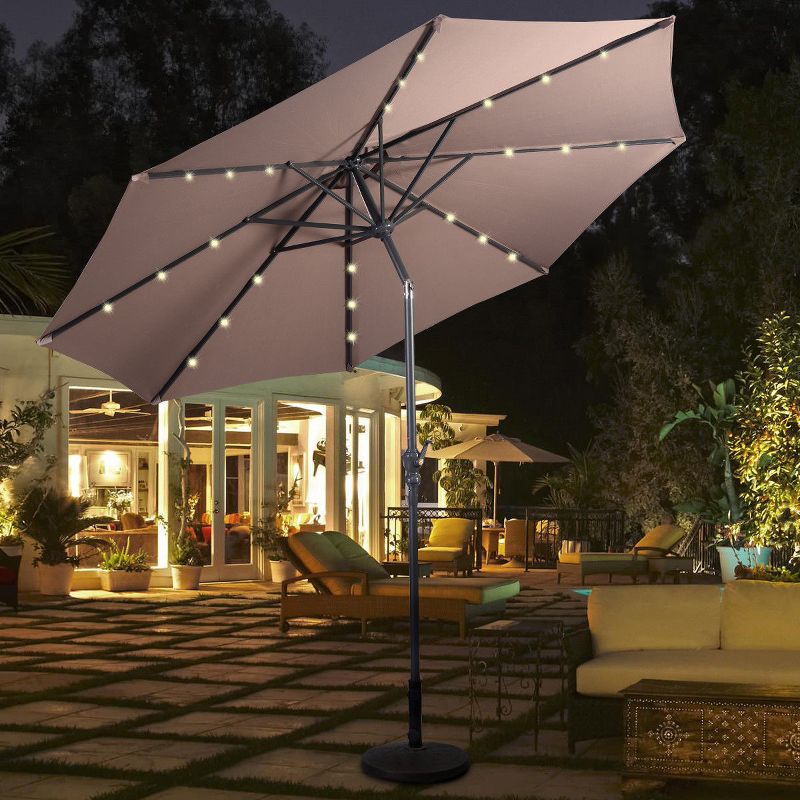 Costway 10ft Patio Solar Umbrella LED Patio Market Steel Tilt w/ Crank Outdoor (Tan), 3 of 11