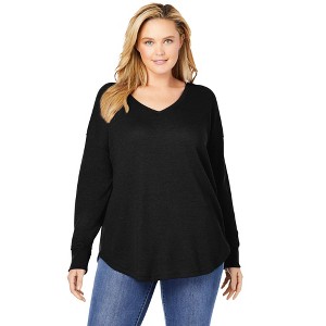 Woman Within Women's Plus Size Washed Thermal V-Neck Tee - 1 of 4
