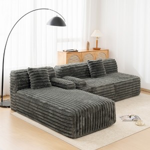 110"W Modular Sectional Sofa Upholstered Couch Cloud Sofa Free-combined Sofa with 2 Pillows, Beige/Light Coffee/Dark Gray/Black-ModernLuxe - 1 of 4