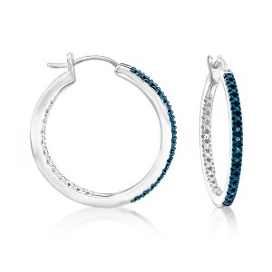 Ross-Simons 0.10 ct. t.w. White and Blue Diamond Inside-Outside Hoop Earrings in Sterling Silver - 1 of 3