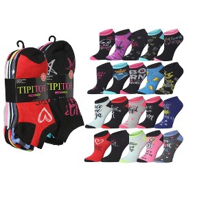 Womens 20 Pack Colorful Patterned Neon Playful Fusion Ankle/Low Cut Socks - 1 of 4