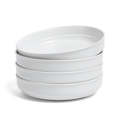 over&back Set of 4 32oz Rimmed Hand-Finished Stoneware Dinner Bowls Semi-Matte