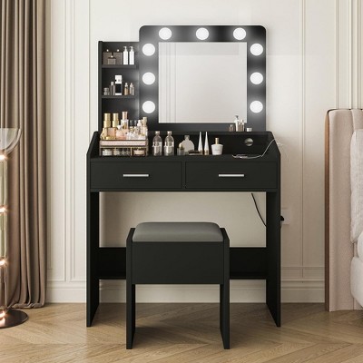 Vanity Desk with Mirror and Lights, Makeup Vanity with Power Outlet