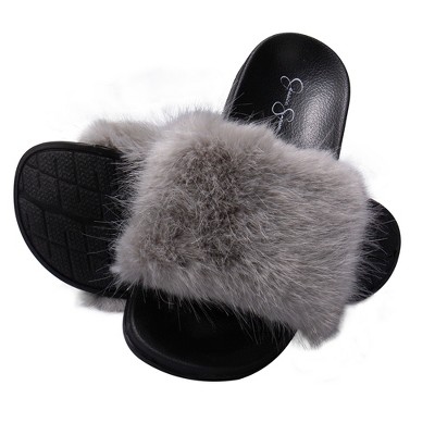 Jessica Simpson Womens Fuzzy Open Toe Slide Slipper - Grey Fluff/small ...