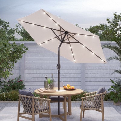 Sonkuki 7.5 ft Outdoor LED Solar Lighted Patio Market Umbrella w/ Push Button Tilt