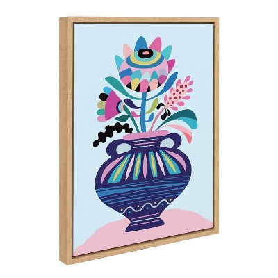 Mid Century Modern Whimsical Floral Framed Canvas Art