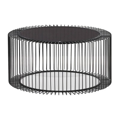 Modern Black Open Wire Frame 32" Round Glass Coffee Table