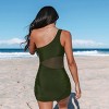Women's Olive Green One-Shoulder Ruched Mesh Swim Dress One Piece Swimsuit- Cupshe - 4 of 4