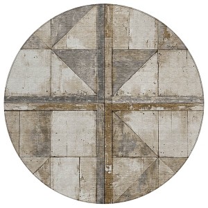 Beige And Gray Geometric Washable Indoor Outdoor Area Rug - 1 of 4