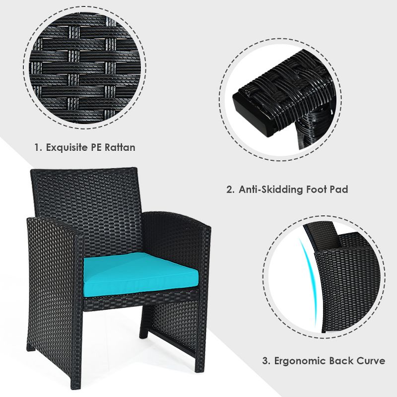 Tangkula 4 Piece Outdoor Patio Rattan Furniture Set Turquoise Cushioned Seat For Garden, Porch, Lawn, 5 of 9