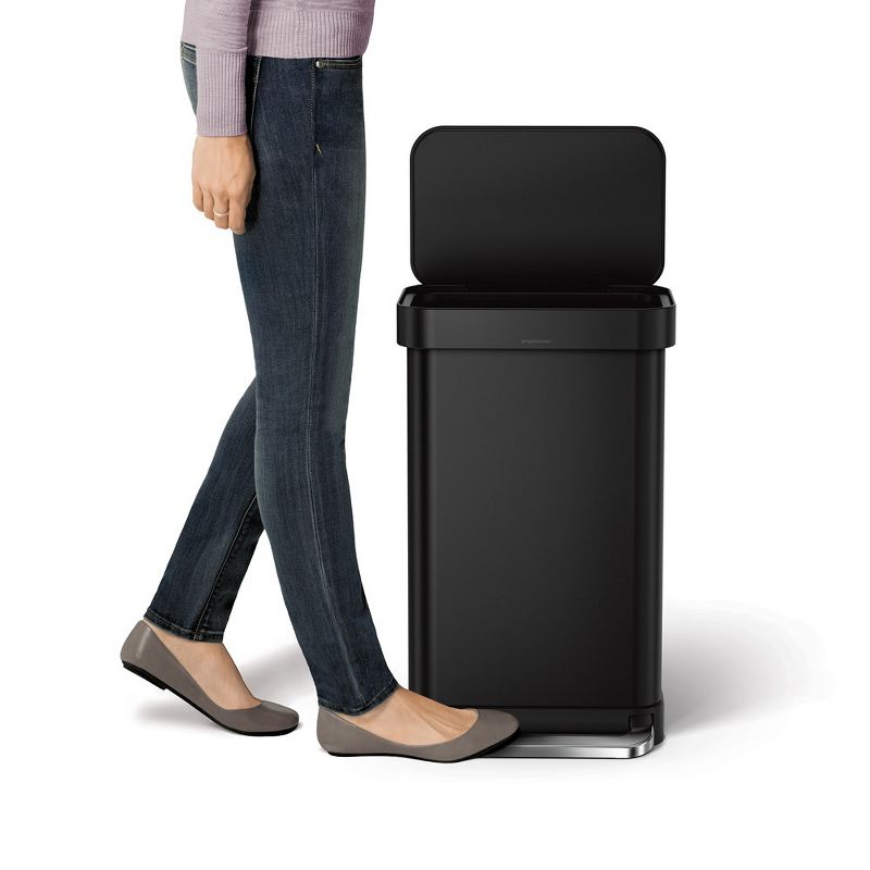 simplehuman 45L Rectangular Step Kitchen Trash Can with Liner Pocket, Matte Black Stainless Steel, 4 of 6