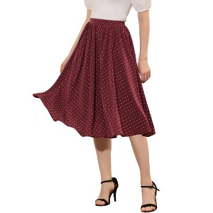 Allegra K Women's Date Dinner Floral A-Line Elastic Waist Flare Swing Midi Skirt - 1 of 4