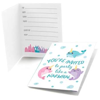Big Dot of Happiness Narwhal Girl - Fill In Under The Sea Baby Shower or Birthday Party Invitations (8 count)