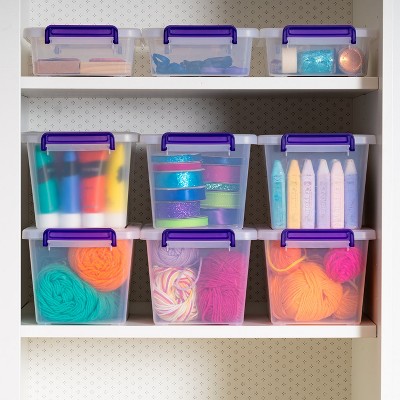 Clear and Purple Stackable BPA-Free Plastic Storage Bins with Handles, 5.4 Quart, 6 Pack