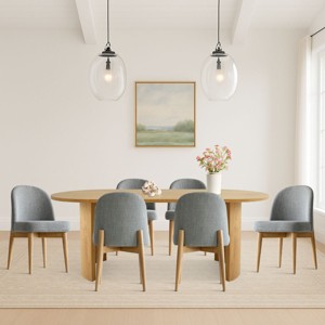 7-Piece Oval Dining Table Set, Modern Wood Table in Black or Oak with 6 Upholstered Chairs, Solid Wood Legs-Maison Boucle - 1 of 4