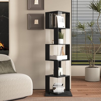 5-Tier Rotating Bookshelf with Acrylic Sides and Wide Anti-Tip Base ,Vertical Storage Tower for Small Rooms or Apartments-Baofuwish