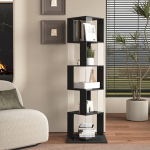 5-Tier Rotating Bookshelf with Acrylic Sides and Wide Anti-Tip Base ,Vertical Storage Tower for Small Rooms or Apartments-Baofuwish - 1 of 4