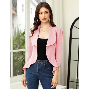 YesFashion Womens Classic 3/4 Sleeve Blazer Draped Open Front Jackets Lapel Work Office Cropped Blazer - 1 of 4
