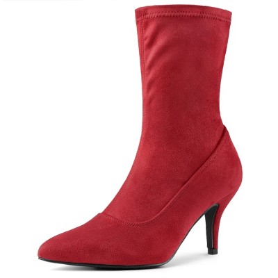 Allegra K Women's Pointy Toe Size Zipper Stretch Sock Stiletto Heels Boots