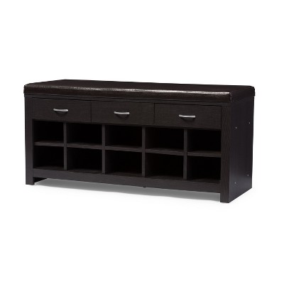 Espresso 46" Dark Brown Faux Leather Entryway Bench with Storage