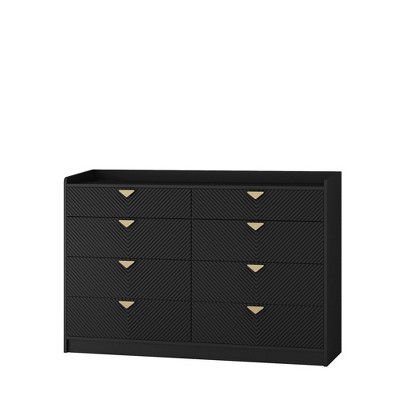 NicBex 8 Drawers Dresser for Bedroom with LED,Chest of Drawers with Metal Handle Design,Modren Freestanding Dresser,Storage Dressers for Bedroom,Black