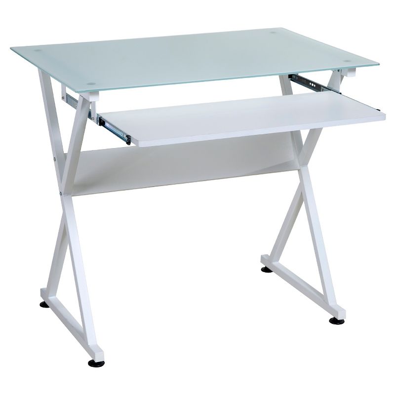 Ultramodern Glass Computer Desk, Pull-Out Keyboard, Steel Frame - OneSpace, 2 of 9