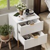 Modern Nightstand with 2 Drawers, Fluted End Table with Metal Legs, Wooden Bedside Table, Sofa Side Table for Bedroom Living Room - 4 of 4