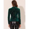 INSPIRE CHIC Women's Velvet Round Neck Long Sleeve Stand Collar Metallic Stars Tops - 3 of 4