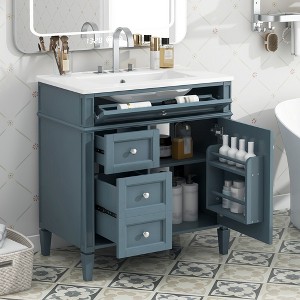 KTMBDW 30'' Bathroom Storage Cabinet, Modern Bathroom Vanity with Top Sink, 2 Drawers & Tip-out Drawer, Single Sink Bathroom Vanity - 1 of 4
