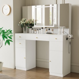 ELECWISH Small Vanity Table with Mirror, Chair and Storage Stool - 1 of 4
