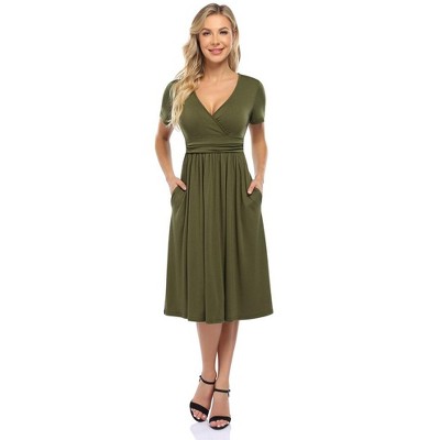 WhizMax Women's V-Neck Short Sleeve Casual A-Line Dress Green S