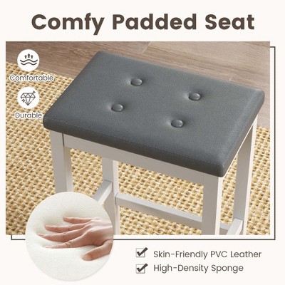 Set of 2 Gray and White Wood Bar Stools with Padded Seats