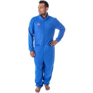 NASA Men's Space Shuttle Astronaut Costume One Piece Pajama Union Suit Blue - 1 of 4