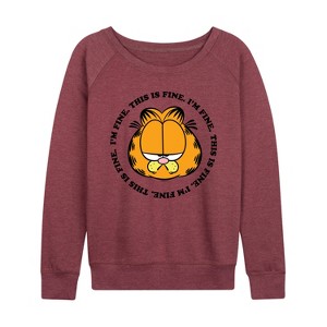 Women's - Garfield - I'm Fine This Is Fine Lightweight French Terry Wide Neck Long Sleeve Shirt - 1 of 4