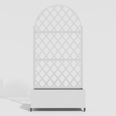 Lirago 6 ft. H x 3 ft. W Metal Planter Box privacy screen Garden Bed with Trellis and Wheels - White