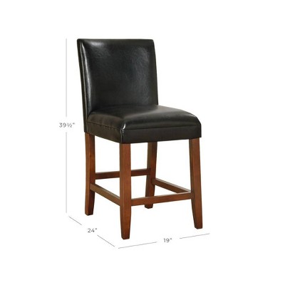 24" Black Faux Leather Counter Height Barstool with Wood Legs
