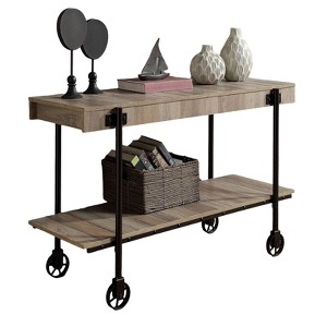 Dexmalle Moveable Classic Natural Tone Slat Design Console Table with Open Storage and Wheel - 1 of 4