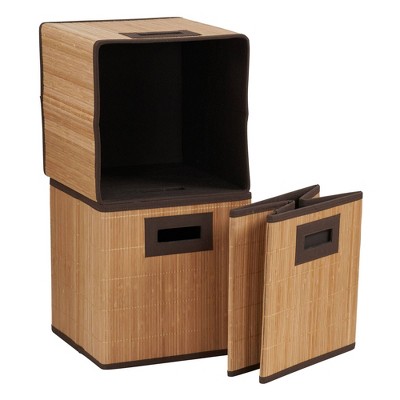 Natural Bamboo and Fabric Storage Cubes Set of 3