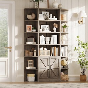75" Tall 6-Tier Wide Wooden Bookshelf with Storage Cabinet and Doors - 1 of 4