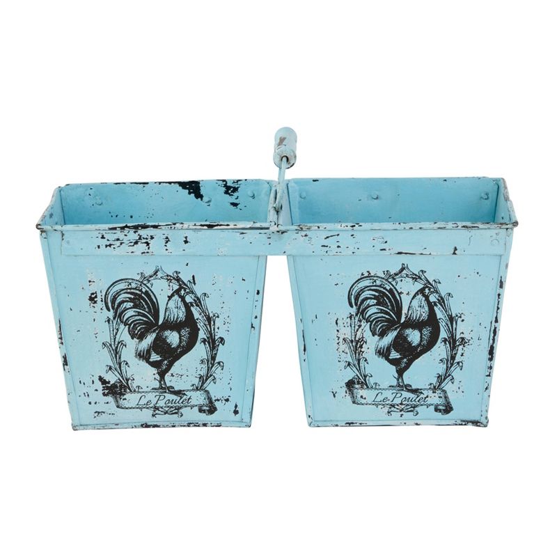 23&#34; Wide Square Planter French Country Rooster Illustration Metal with Handles Distressed Blue - Olivia &#38; May, 4 of 7