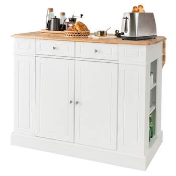 Costway Kitchen Island with Storage Drop Leaf Breakfast Bar Table with Top Freestanding Buffet Sideboard