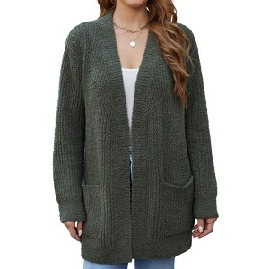 Snuggle Sac Women’s Open Front Cardigan with Pockets Soft Long Sleeve Knit Sweater for All Seasons - 1 of 4