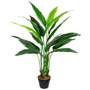 Northlight 4.25' Unlit Green Artificial Traveller's Tree with Black Pot - 1 of 4
